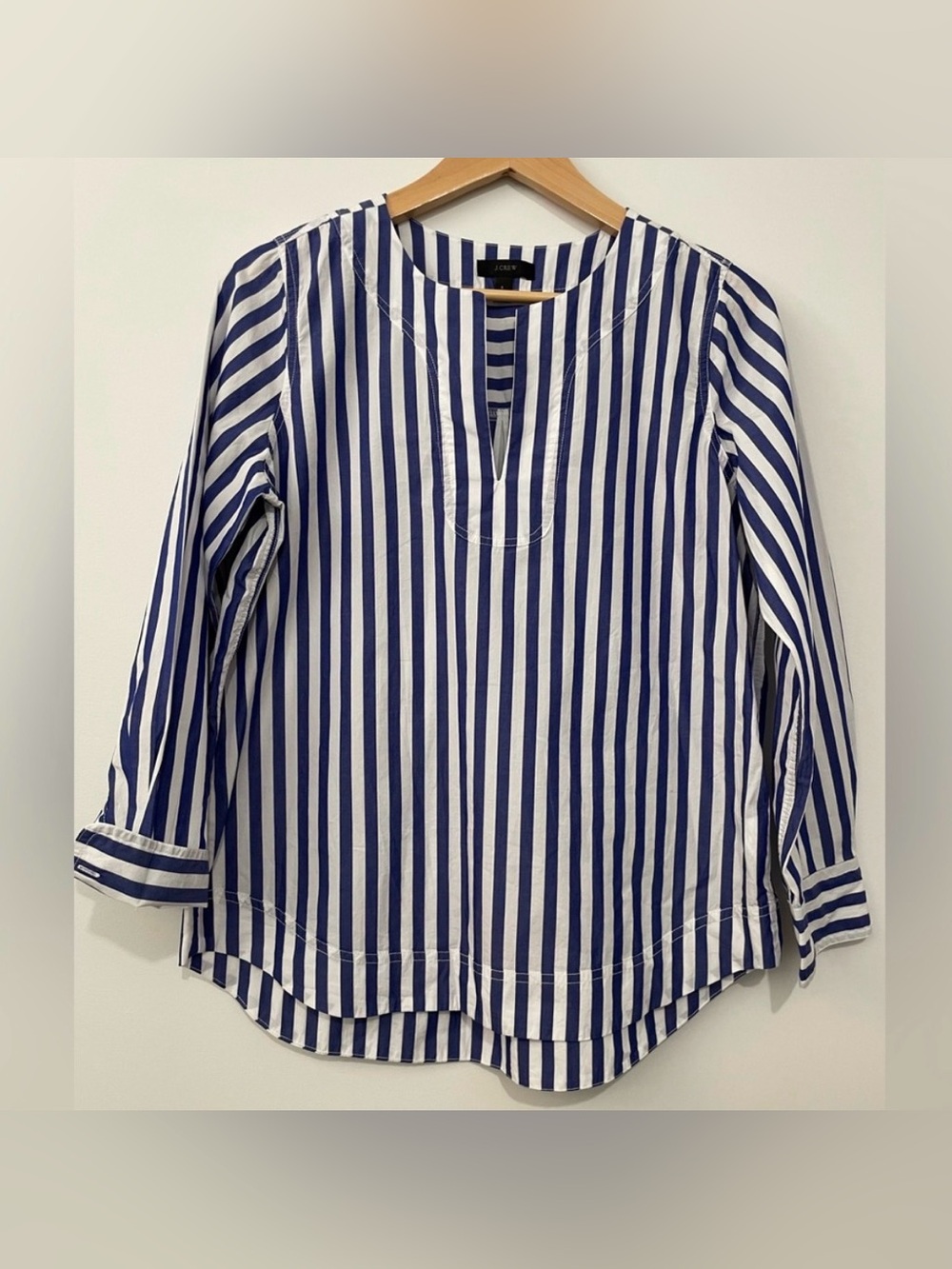 J. Crew Navy and White Vertical Stripe Tunic Blouse